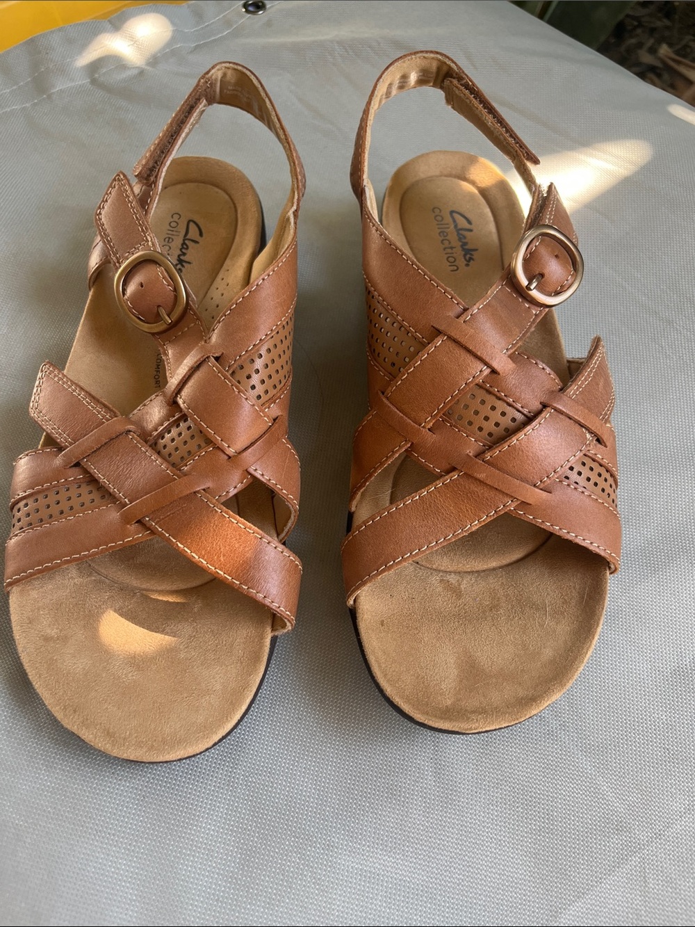 Clarks Brown Woven Leather Slingback Sandals